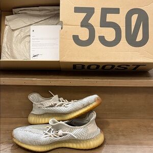 Yeezy Gray and Tan Athletic Shoes